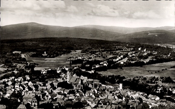 Postcard Oberursel in the Taunus Hesse, landscape with houses, church, hills in the background