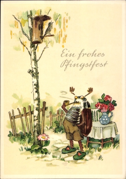 PC Congratulations Pentecost, cockchafer with whistle, birdhouse