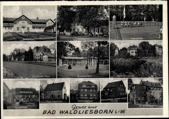 Postcard Bad Waldliesborn Lippstadt in Westphalia, house Margarete, bathhouse, heating, tennis court
