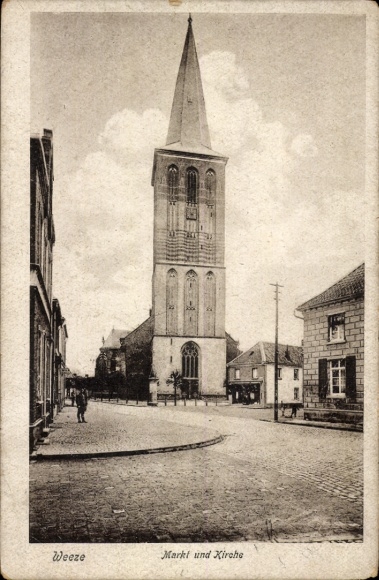 Ak Weeze am Niederrhein, markt, kerk