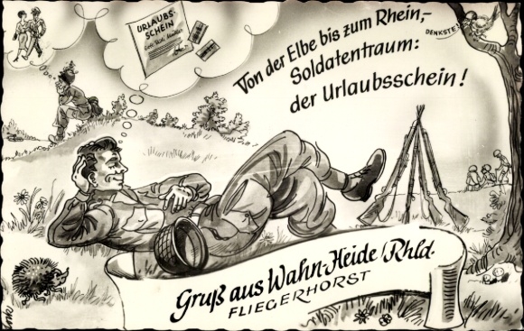 Artist Postcard Wahn Heide Cologne, From the Elbe to the Rhine, Soldier's dream of the vacation certificate