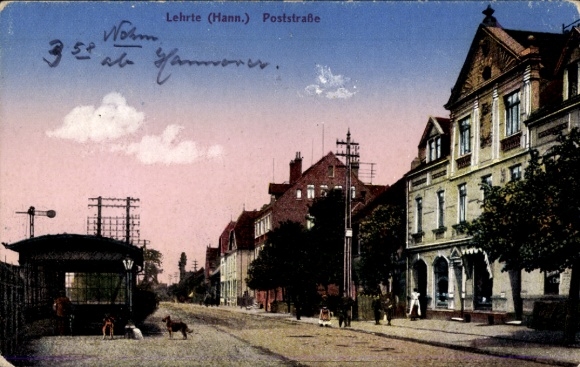 Postcard Lehrte, Poststraße, passers-by, dog