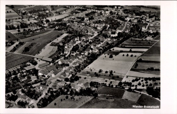 Postcard Nieder Ramstadt Mühltal in the Odenwald, aerial photograph