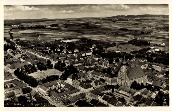 PC Marienberg in the Erzgebirge Saxony, aerial photo, city panorama, Klinke & Co. 10736