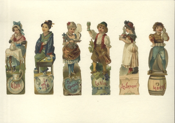 6 wafers with typical country drinks and children with corresponding costumes, size approx. 12.5 x 3.5 cm each