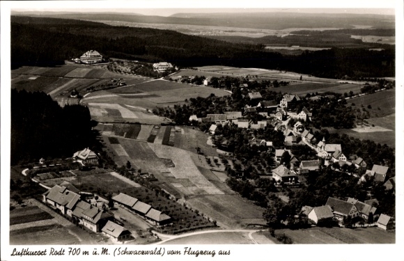 Postcard Rodt Loßburg in the Black Forest, climatic health resort Rodt 700 m above sea level, aerial photograph, Black Forest