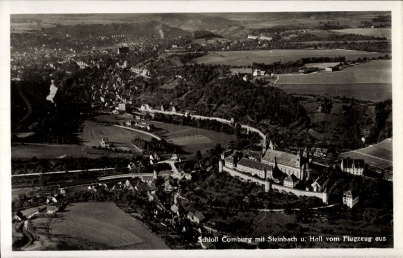 Postcard Comburg Schwäbisch Hall in Württemberg, aerial photograph, Comburg Castle, Einkorn, Steinbach