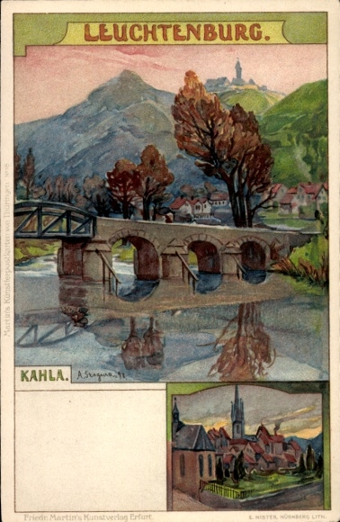 Ak Kahla in Thüringen, Leuchtenburg, Brücke, Wasser, Berge, Baum, Landschaft