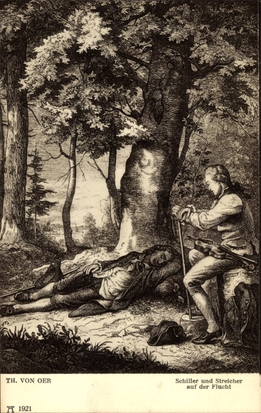 Artists Postcard Oer, T. von, Schiller and Streicher on the Run