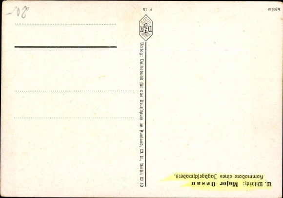 Artist Postcard Willrich, Wolfgang, Luftwaffe, Major Walter Oesau, Knight's Cross recipient, VDA E 15