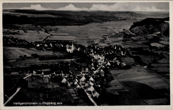 Postcard Heiligenzimmern Rosenfeld in the Zollernalbkreis Württemberg, aerial view of village, fields, whale
