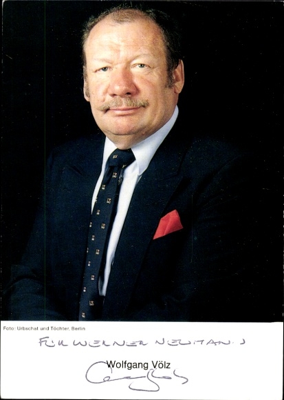 Postcard actor Wolfgang Völz, portrait, autograph
