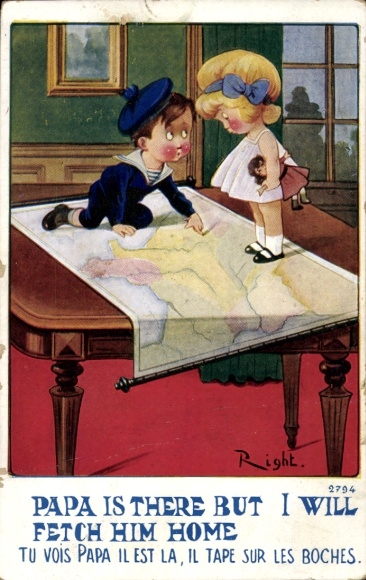 Artist Postcard Right, Children on the world map, Papa is there, but I will fetch him Home