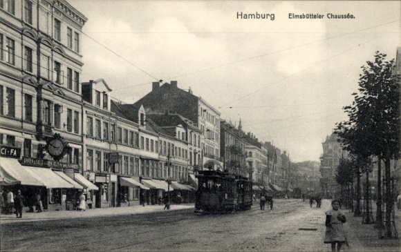 Postcard Hamburg Eimsbüttel, Eimsbütteler Chaussee, tram