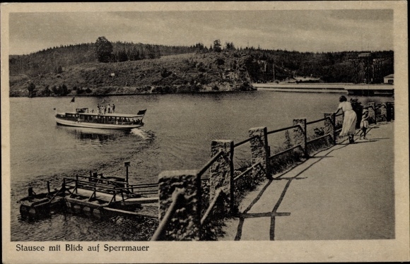 Postcard Saale Orla district, reservoir, dam, boat