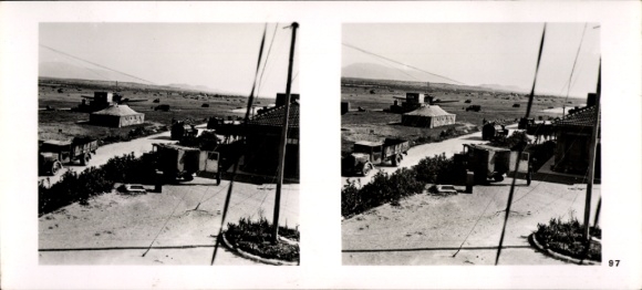Stereo image photo Flying and Winning No. 97, Tatoi airfield after the landing of the Germans