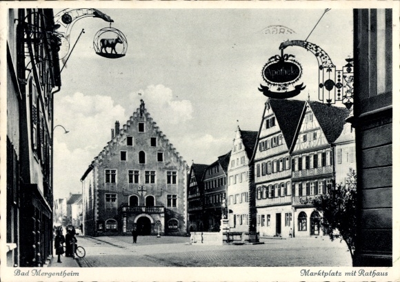 Postcard Bad Mergentheim in Tauberfranken, historic town hall, market square, old architecture