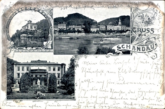 Ak Bad Schandau an der Elbe, Panorama, Schlossbastei, Badhotel