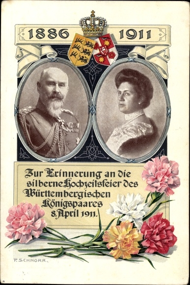 PC King Wilhelm II of Württemberg, Marie zu Waldeck and Pyrmont, silver wedding 1911, coat of arms