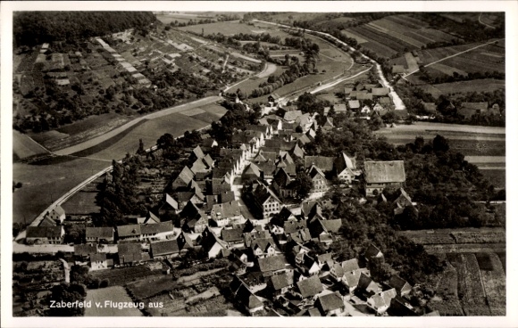 Postcard Zaberfeld in Württemberg, aerial view of rural surroundings, view of houses