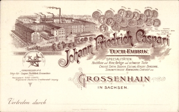litho Großenhain Saksen, lakenfabriek Johann Friedrich Caspari