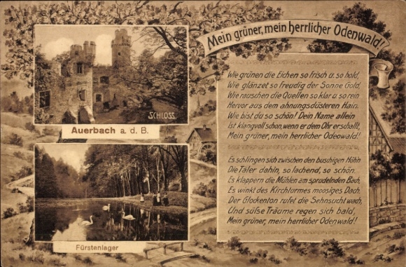 Postcard Auerbach Elztal in the Odenwald, castle, princely camp