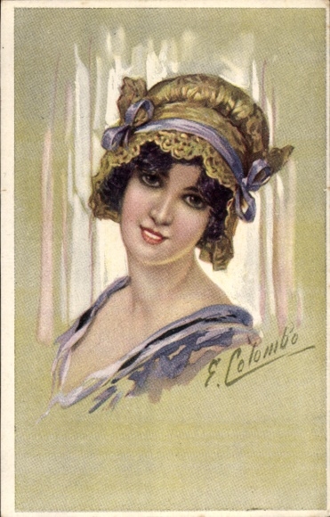 Artist Postcard Colombo, E., Woman, Painted Portrait, Hat