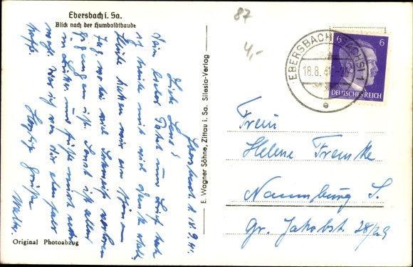 Ak Ebersbach in Saksen Oberlausitz, uitzicht op de stad, uitzicht op de Humboldtbaude