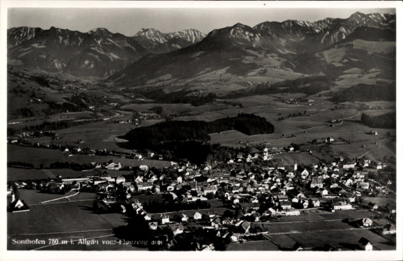 Postcard Sonthofen in Oberallgäu Swabia, aerial photograph