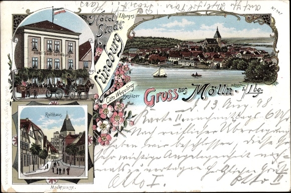 Chromo-Litho Mölln in the Duchy of Lauenburg, Hotel Stadt Lüneburg, Rathaus, total view