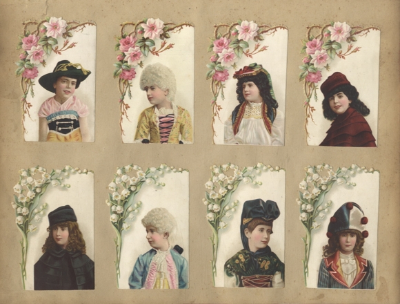 8 wafers of children's portraits / children in traditional clothing, each approx. 10 x 6 cm