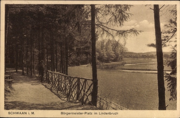 Postcard Schwaan in Mecklenburg, Schwanzer Forest, Mayor's Square, Lindenbruch, river landscape