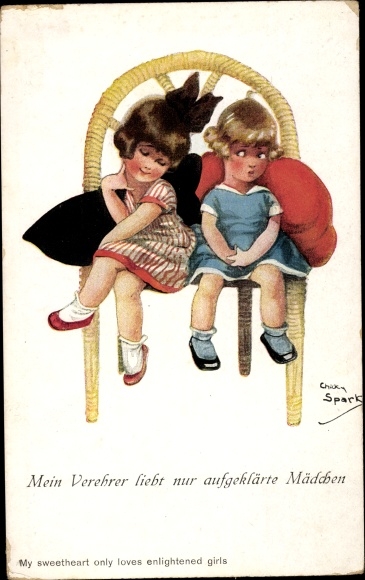 Artist Postcard Spark, Chicky, Girl on a wicker chair, My admirer loves only enlightened girls