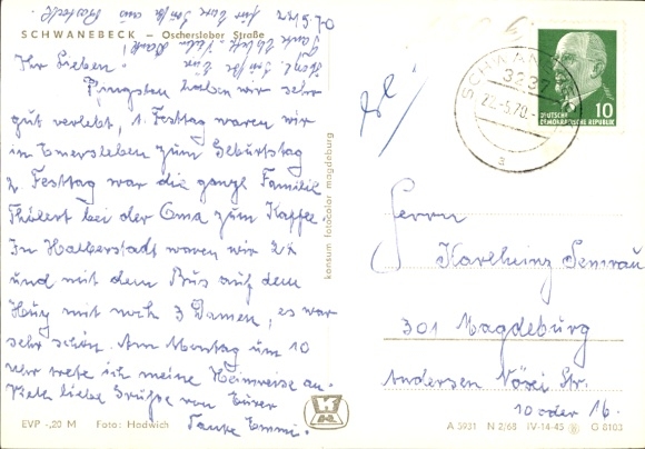 Postcard Schwanebeck im Vorharz, Oschersleber Straße