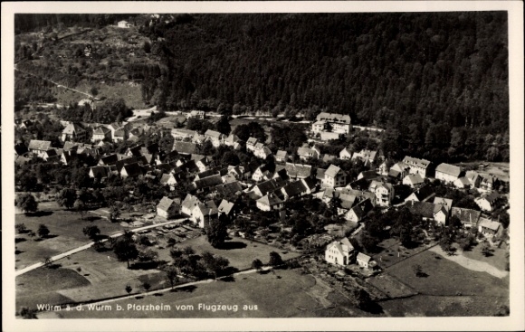 Postcard Würm Pforzheim in the Black Forest, aerial view of Worm, villages, nature, houses