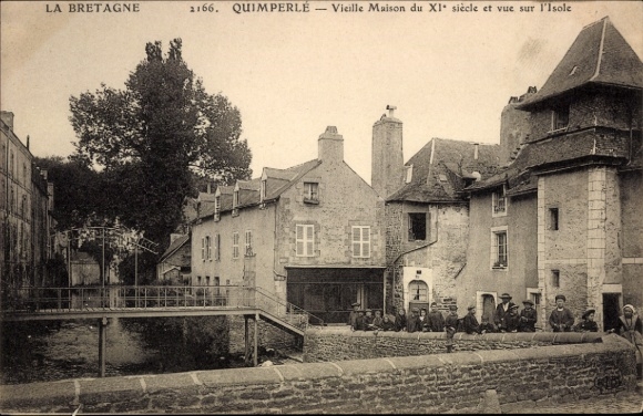 Postcard Quimperlé Finistère, old building from the 11th century, view of the river Isole, architecture,