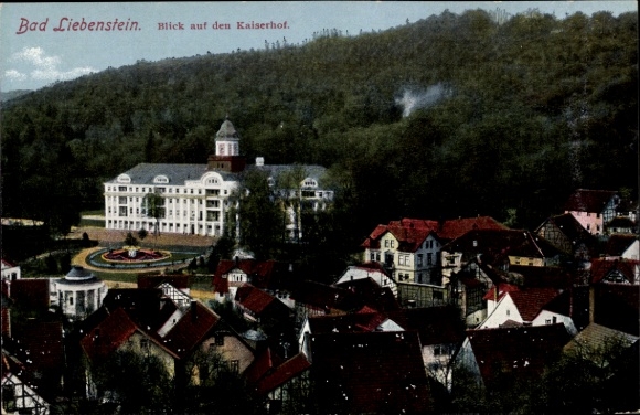 Postcard Bad Liebenstein in the Thuringian Forest, Kaiserhof, green landscape, urban architecture,