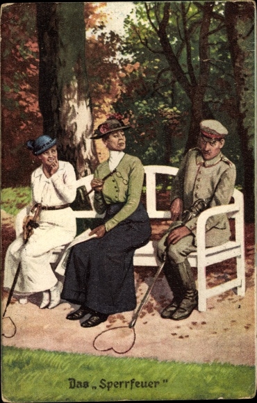Postcard The Barrage, Soldier Draws a Heart in the Sand, Warden, Always Professional No. 12