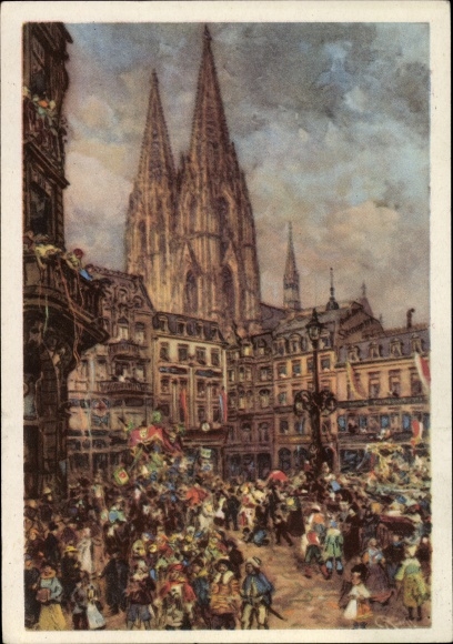 KP artysta pocztówka Köln am Rhein, karnawał, parada, katedra