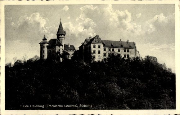 PC Heldburg in Thuringia, fortified south side, historic castle, clouds, PC