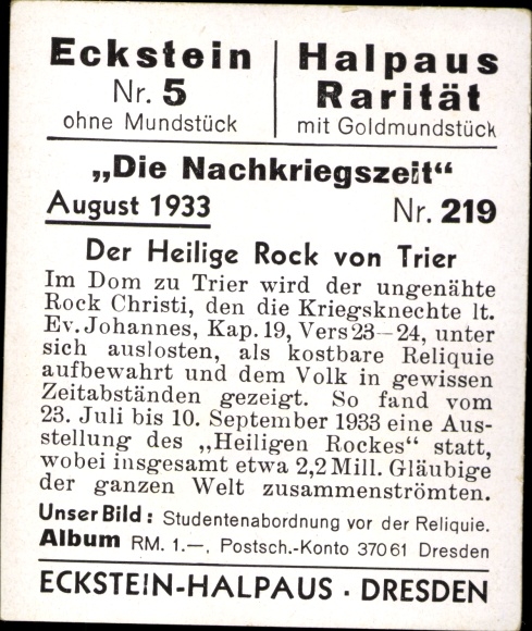 Collector's picture The post-war period No. 219, August 1933, The Holy Rock of Trier, student delegation
