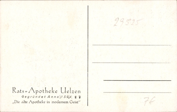 Postcard Uelzen in Lower Saxony, Rats-Apotheke, pharmacy in the 18th century and now