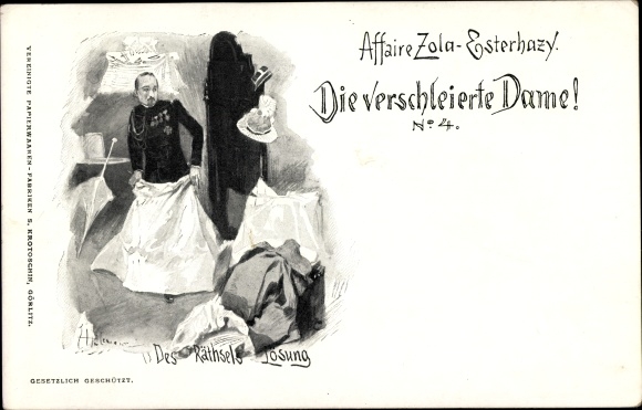 Artist Postcard Dreyfus Affair, Zola Esterhazy, The Veiled Lady No. 4, The Riddle&#39;s Solution