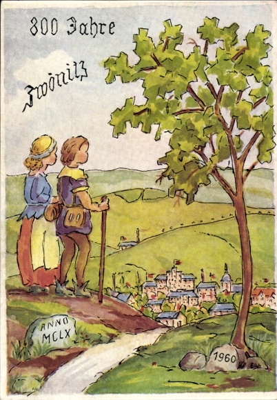 Artist Postcard Wendschuh, E., Zwönitz in the Ore Mountains Saxony, 800th anniversary of the city, 1960