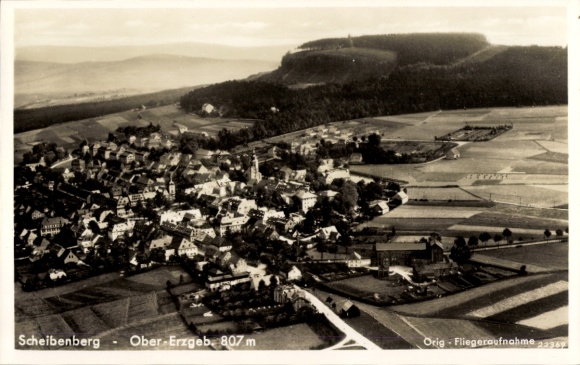 Ak Scheibenberg im Erzgebirge Sachsen, Fliegeraufnahme
