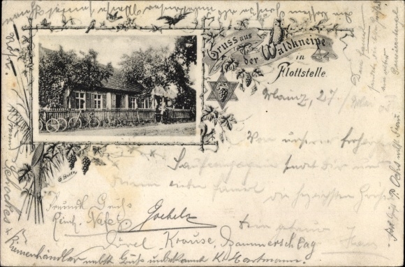 Ak Flottstelle Schwielowsee, Außenansicht der Waldkneipe, Gartenzaun, Fahrräder