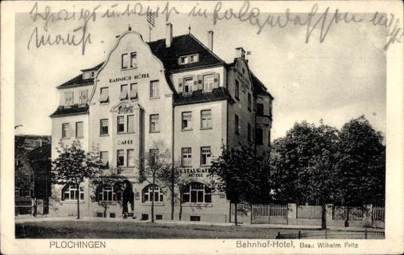 Postcard Plochingen am Neckar, Bahnhof-Hotel, owner: Wilhelm Fritz