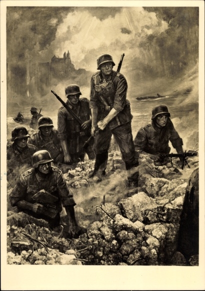 Artist Postcard Sauter, W., crossing on the Upper Rhine 1940, German Wehrmacht, HDK 391
