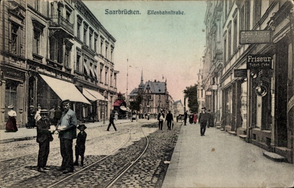 Postcard Saarbrücken in Saarland, Eisenbahnstraße, shops, hairdresser