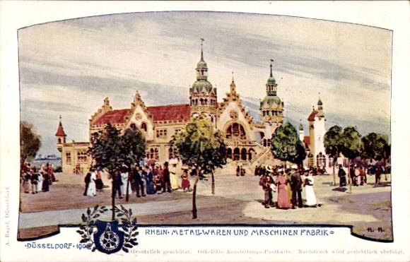 Kunstenaarskaart Düsseldorf, tentoonstelling 1902, Rijnmetaalwaren- en machinefabriek